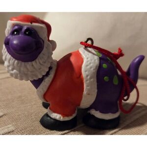 Vtg House of Lloyd 1993 Santa Dinosaur Christmas Ornament Purple Brontosaurus